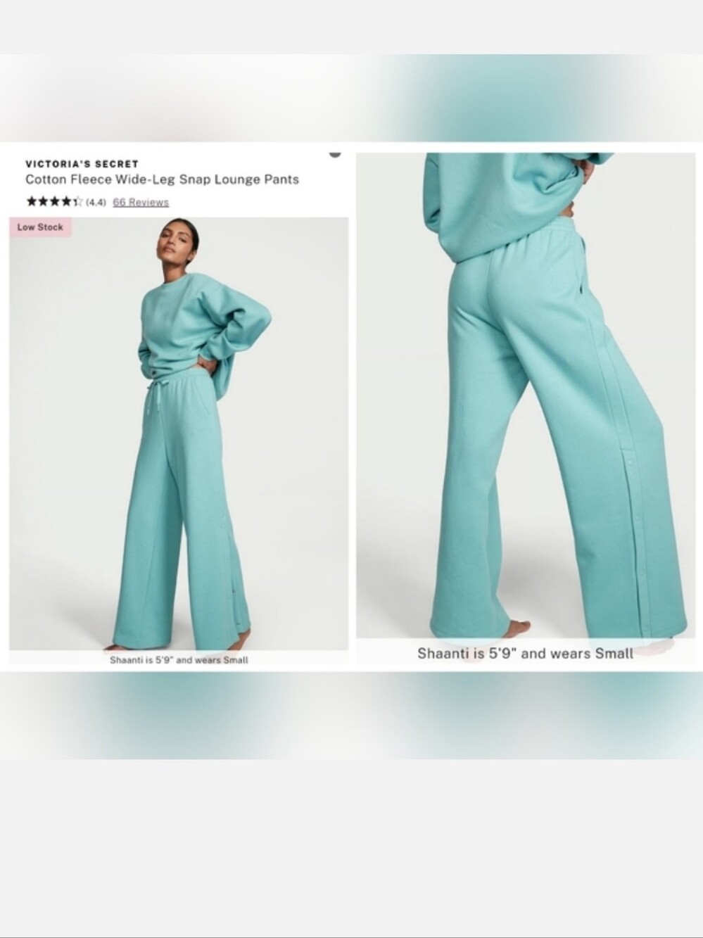 Victoria's secret cotton fleece wide-leg snap lounge pants XLARGE FOUNTAIN BLUE